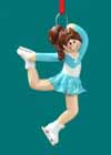Ornament Brown Ice Skate Girl In Blue Dress Acrylic 4" Tall