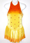 Custom Yellow Velvet Halter Airbrush Orange Crystals Adult M
