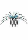 Hair Comb Rhinestones Firework Turquoise Butterfly
