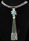 Crystal Tassel Drop Necklace Green 18 Inch