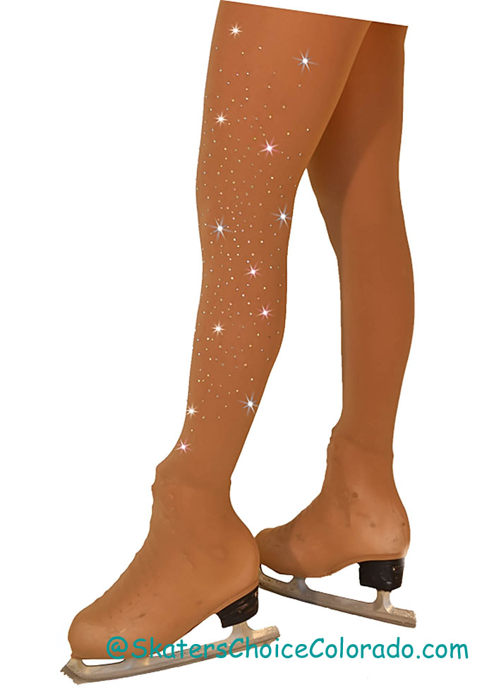 332 Over The Boot Tights W AB Crystals Medium Tan - Click Image to Close