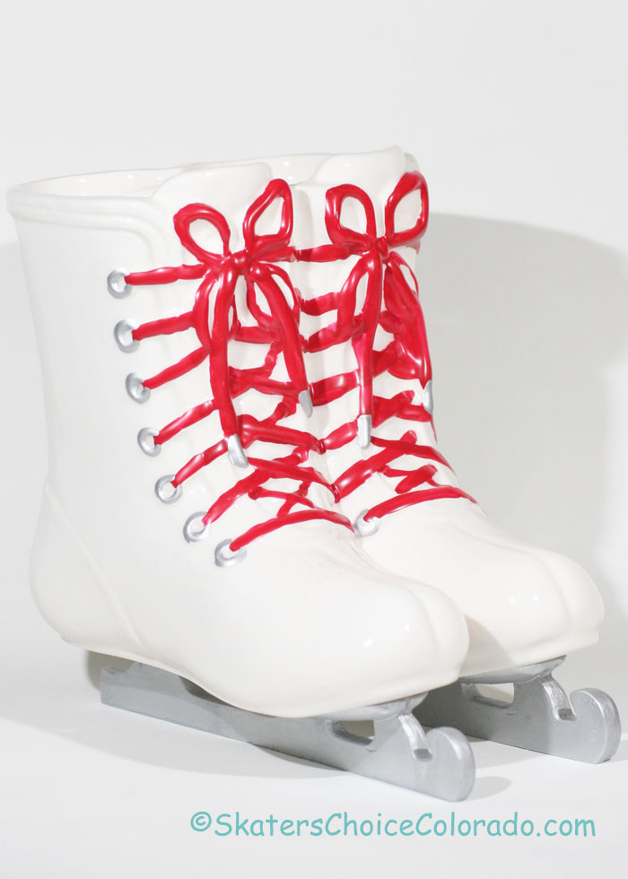Ceramic Skate Boot Vase White with Red Laces - Click Image to Close
