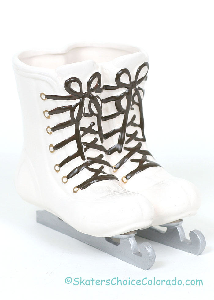 Ceramic Skate Boot Vase White with Brown Laces - Click Image to Close
