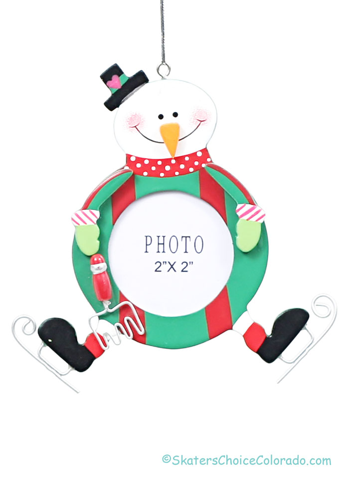 Skating Snowman Ornament 2" x 2" Photo Frame Green and Red - Click Image to Close