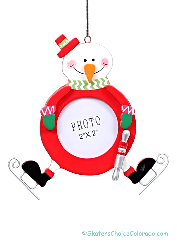Skating Snowman Ornament 2" x 2" Photo Frame Red - Click Image to Close