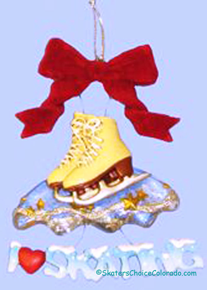 Gold Ice Skate \"I Love Skating\" Ornament - Click Image to Close