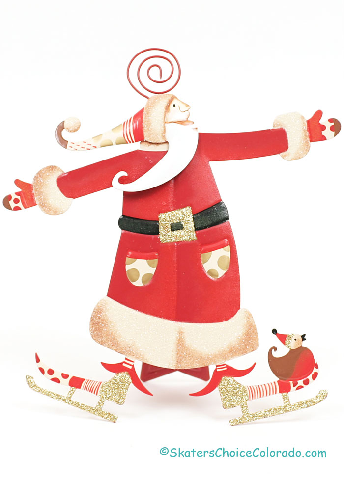 Tin Santa Place Card Holder on Skates With Easel Back - Click Image to Close