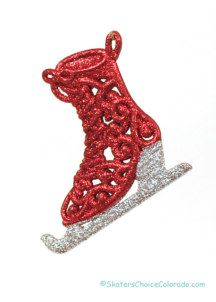 Filigree Glittered Red and Silver Ice Skate Ornament - Click Image to Close