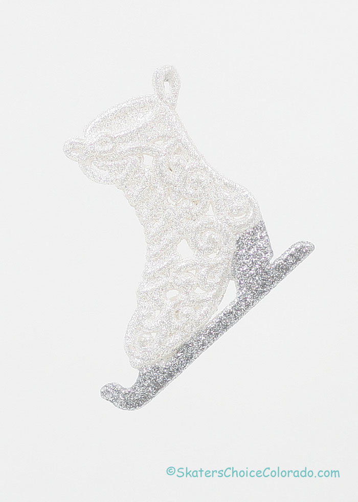 Filigree Glittered White and Silver Ice Skate Ornament - Click Image to Close
