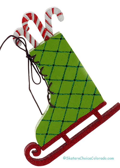 Ice Skate Ornament Green with a Green Diamond Pattern - Click Image to Close