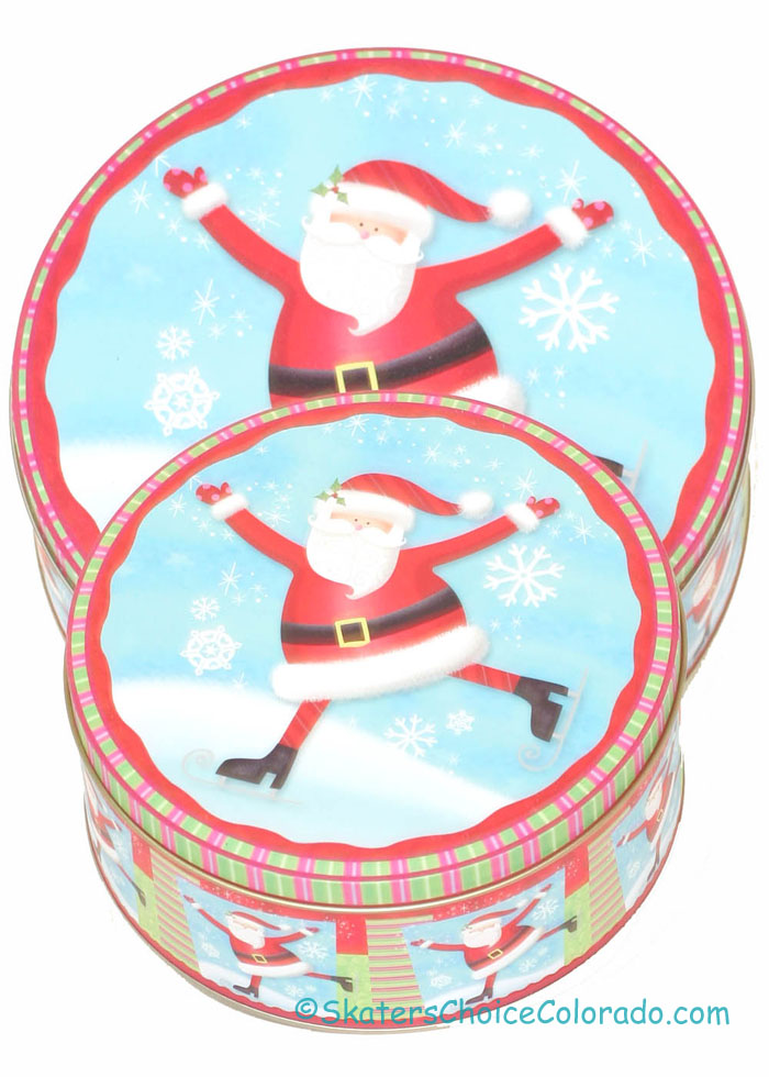 Christmas Santa Ice Skating Nesting Tins Rounds Storage Bins Set - Click Image to Close