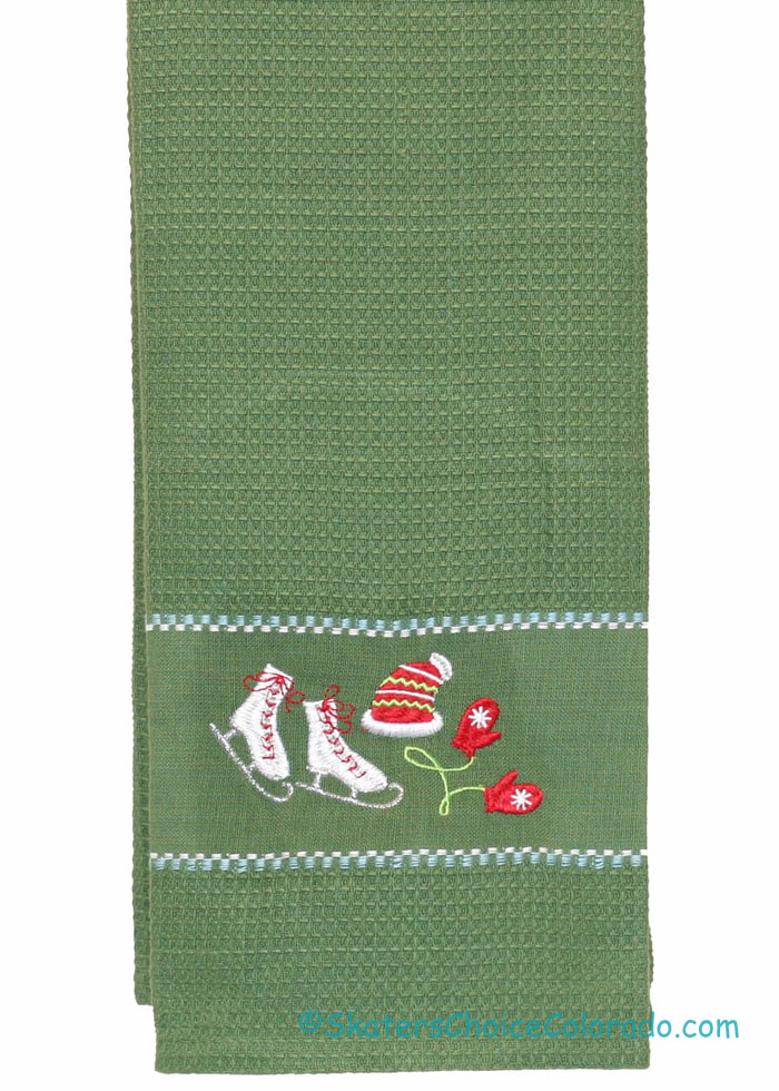Figure Skating Winter Fun Hand Towel Leaf Green - Click Image to Close