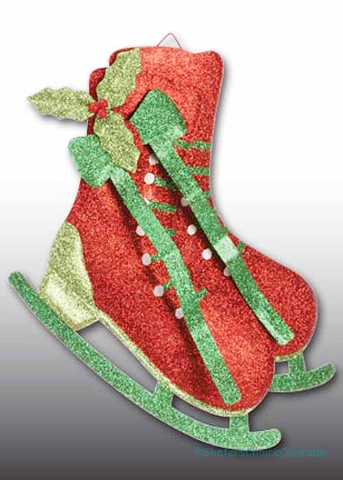 Ice Skates Wall Hanging Metal Red and Green - Click Image to Close