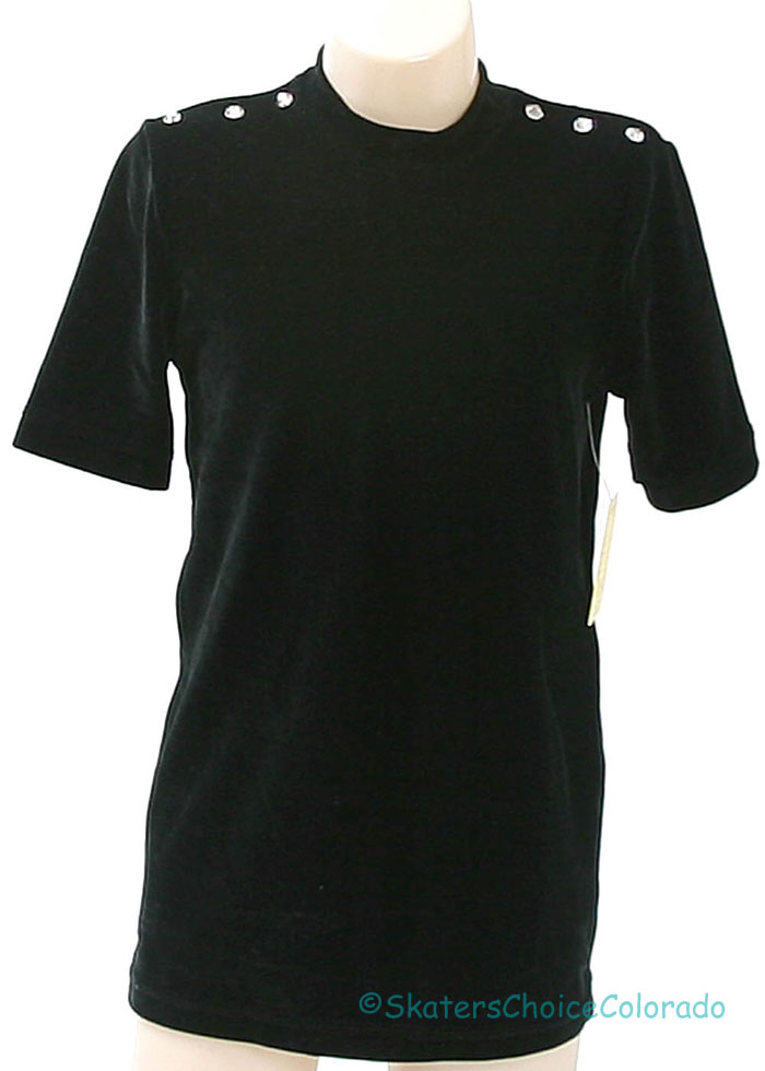 Consignment GK Black Velvet Shirt Stoned Shoulders Child Large - Click Image to Close