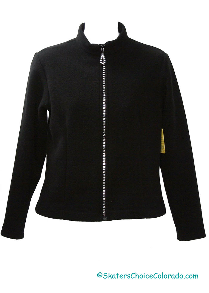 Consignment Black Fleece Jacket Rhinestone Zipper Adult S - Click Image to Close