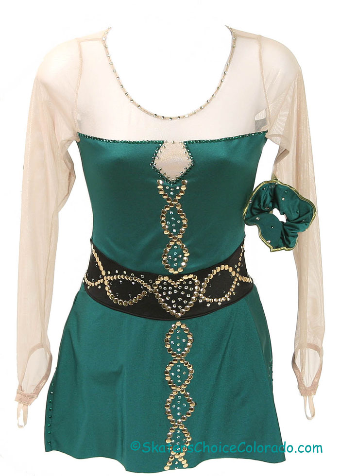 Consignment Custom Green Lycra Dress Swarovski Stones Adult XS - Click Image to Close