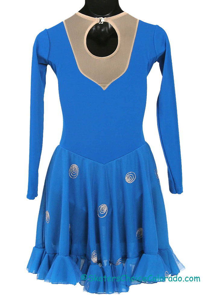 Consignment Custom Dance Dress Blue Lycra Silver Child 8-10 - Click Image to Close