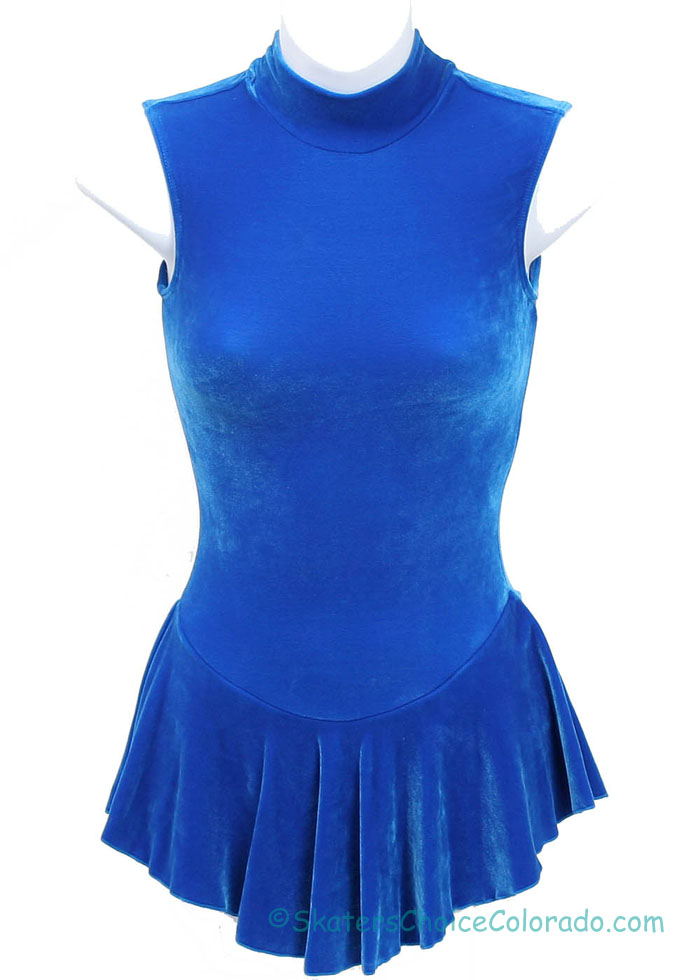 Consignment GK Blue Velvet Dress High Neck Keyhole Back Adult S - Click Image to Close