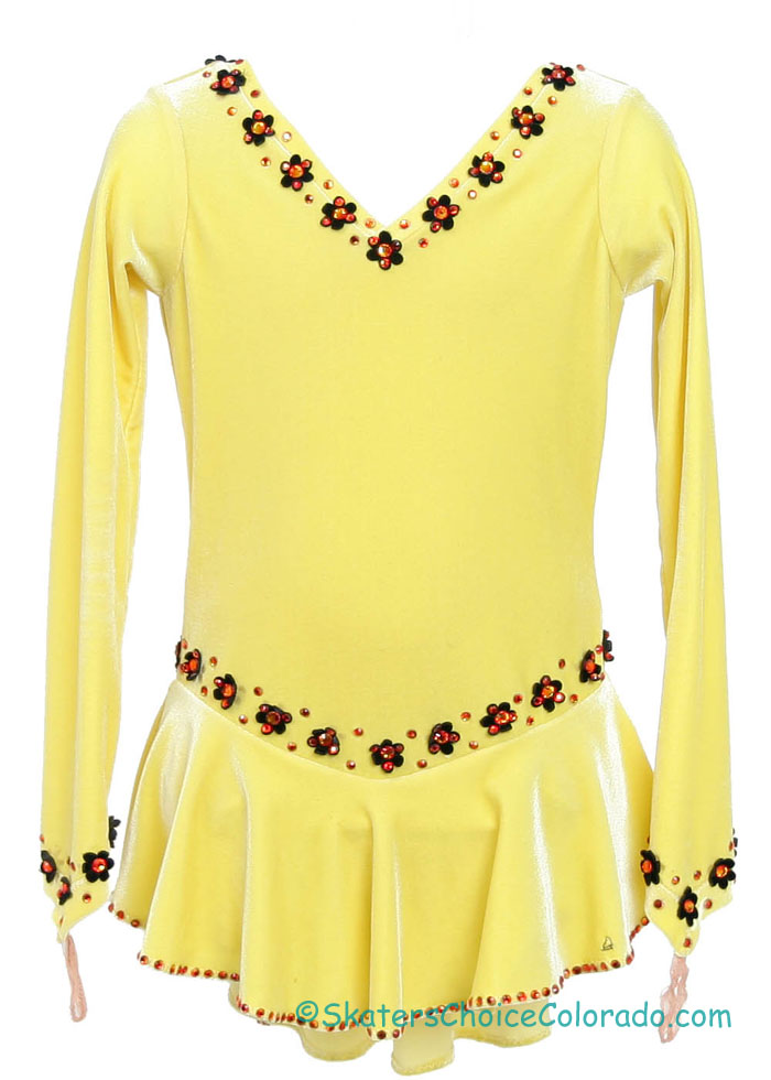 Consignment Custom 2 Piece Yellow Velvet LS Black Floral Child 8 - Click Image to Close