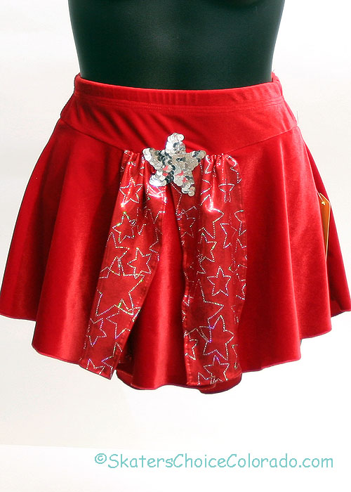 Consignment Red Velour Skating Skirt Red Lycra Star Child 14 - Click Image to Close