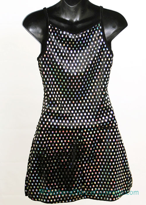 Consignment Black Skirt Top W Spaghetti Straps Iridescent Ovals - Click Image to Close