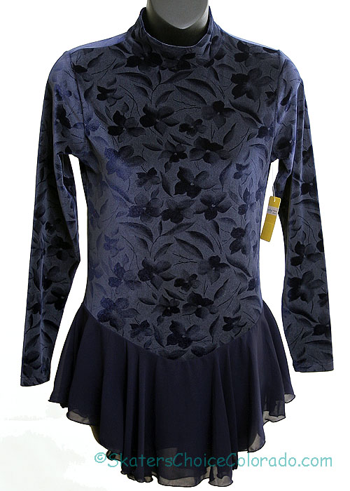 Consignment Jerry's Navy Blue Floral Print Velvet Top Adult M - Click Image to Close