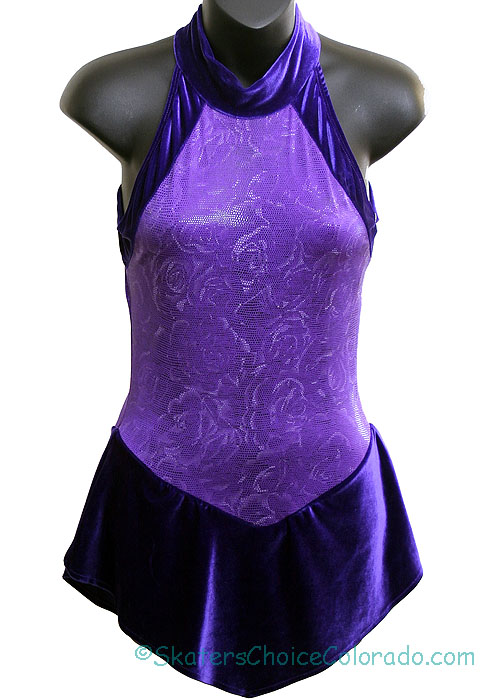 Consignment Purple Velvet Mock Turtle Neck Floral Print Adult M - Click Image to Close