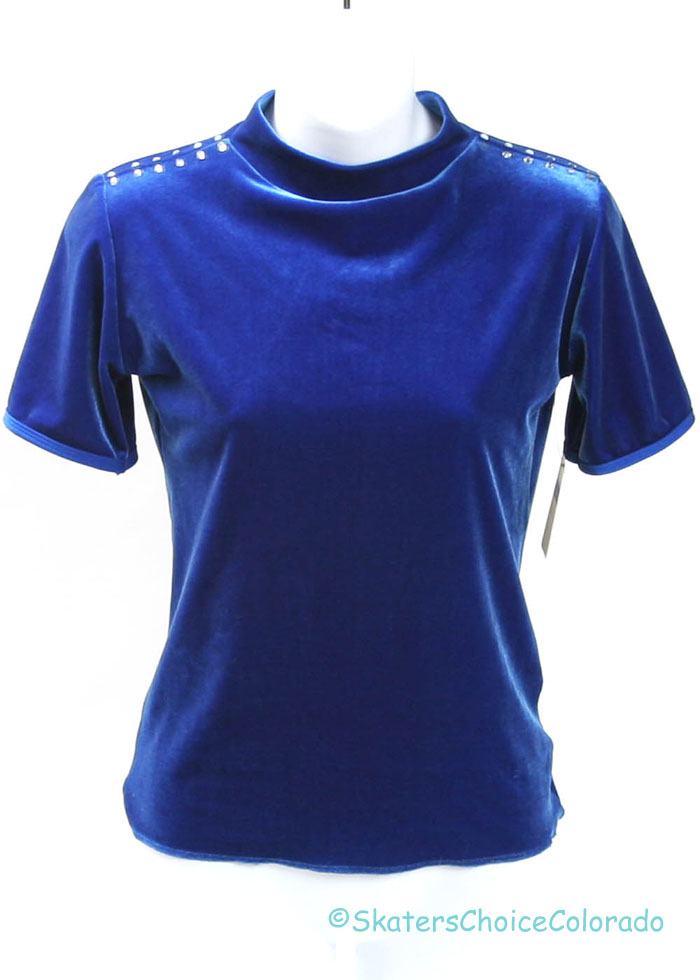 Consignment Shirt SixO Royal Blue Velvet Stone Shoulders Adult S - Click Image to Close