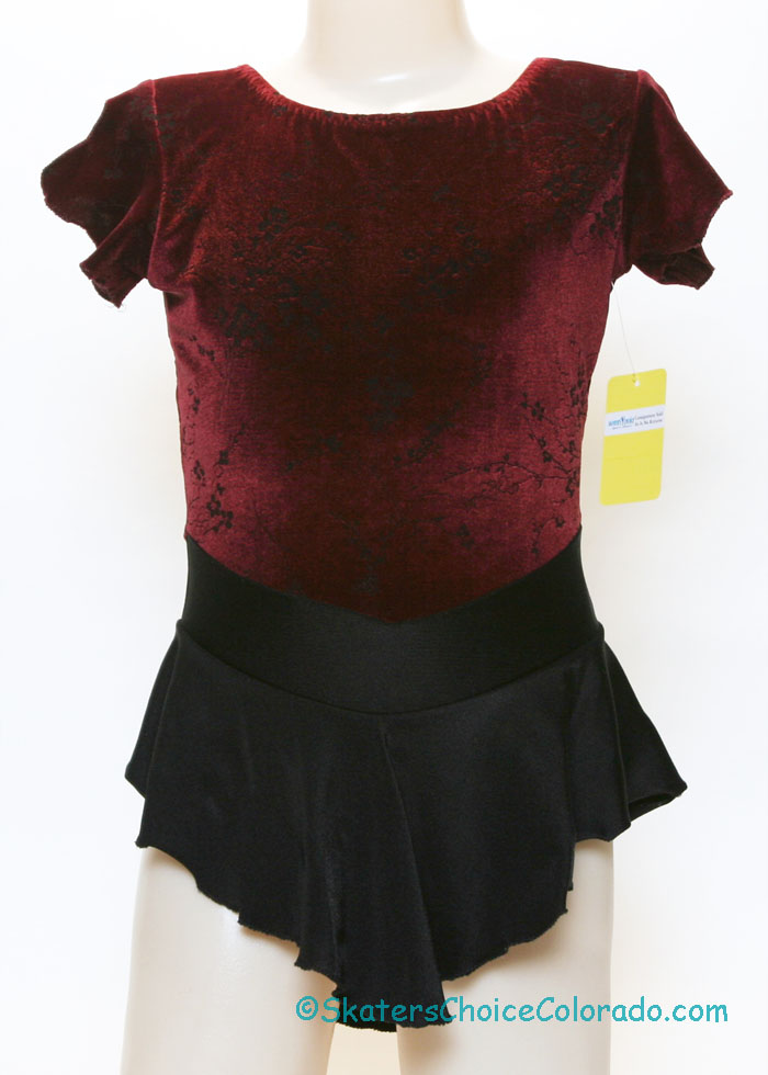 Consignment Burgundy Velvet Floral Black Lycra Skirt Child 6-8 - Click Image to Close