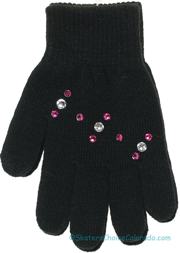 Custom Jeweled Ice Skating Gloves Hand Stoned Swarovski Black A - Click Image to Close