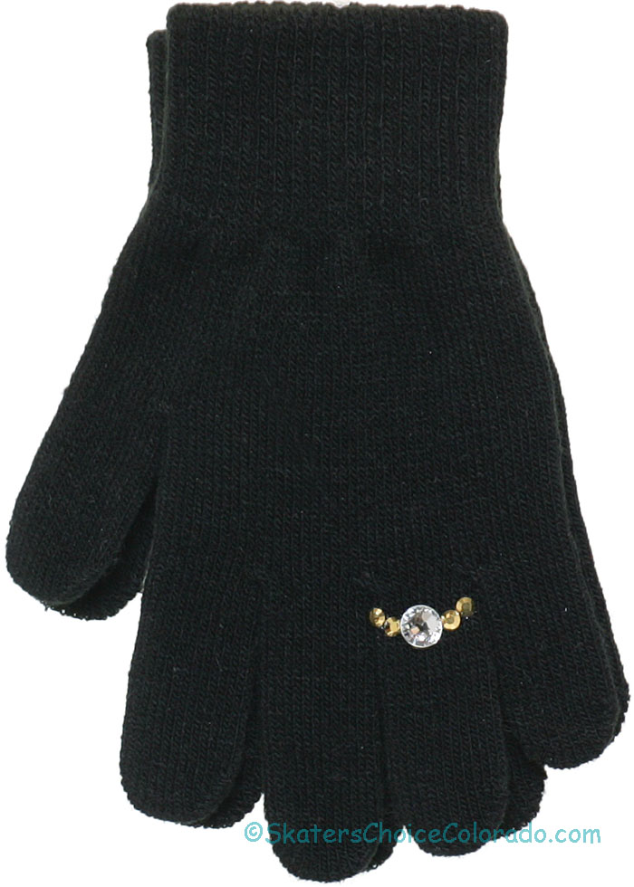 Custom Jeweled Ice Skating Gloves Hand Stoned Swarovski Black D - Click Image to Close