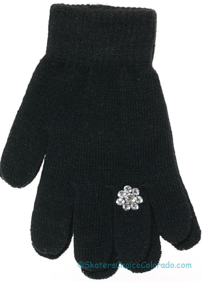 Custom Jeweled Ice Skating Gloves Hand Stoned Swarovski Black E - Click Image to Close