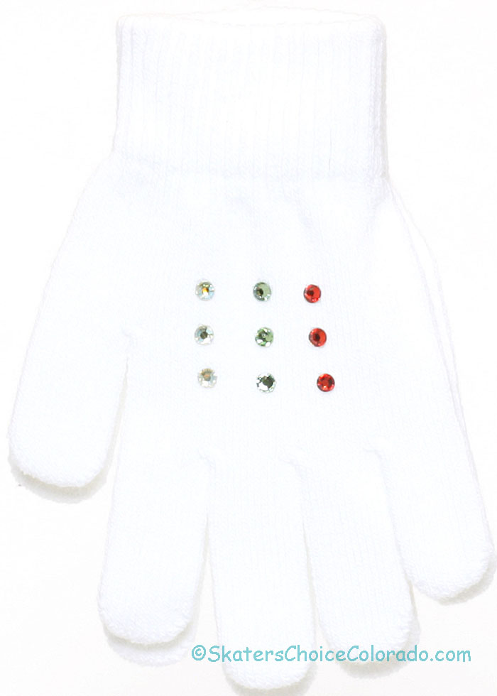 Custom Jeweled Ice Skating Gloves Hand Stoned Swarovski White B - Click Image to Close
