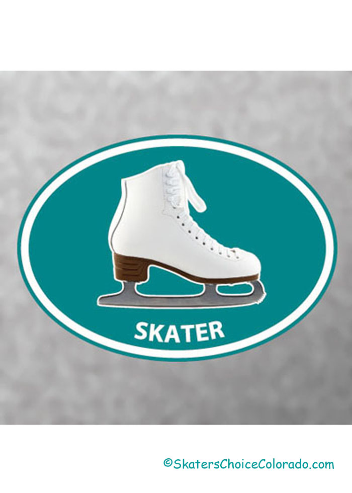 Decal White Skate Aqua Oval With "Skater" Underneath 4"x5" - Click Image to Close