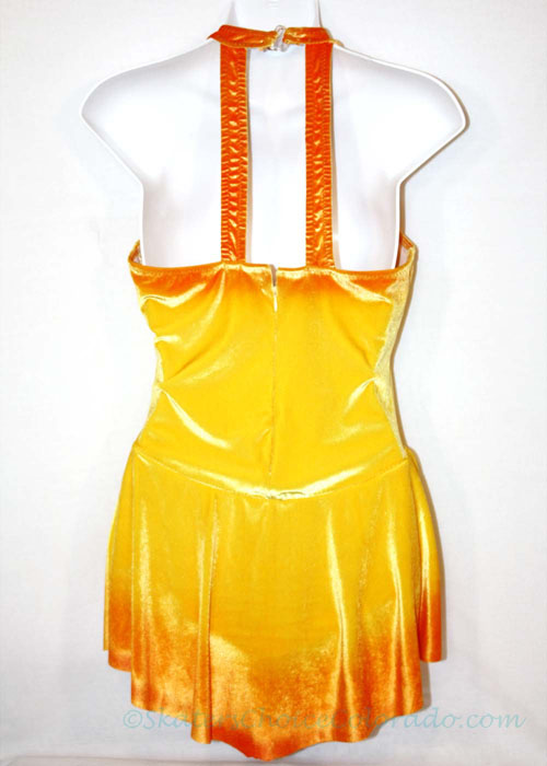 Custom Yellow Velvet Halter Airbrush Orange Crystals Adult M - Click Image to Close