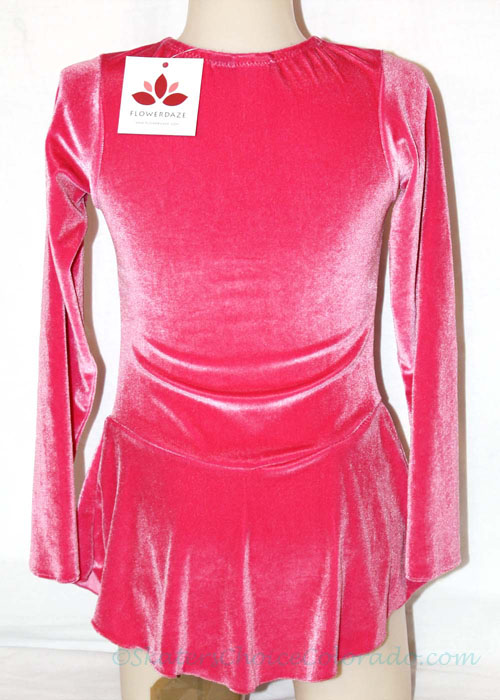 Custom Hot Pink Velvet Long Sleeve Ice Skating Dress Child M - Click Image to Close
