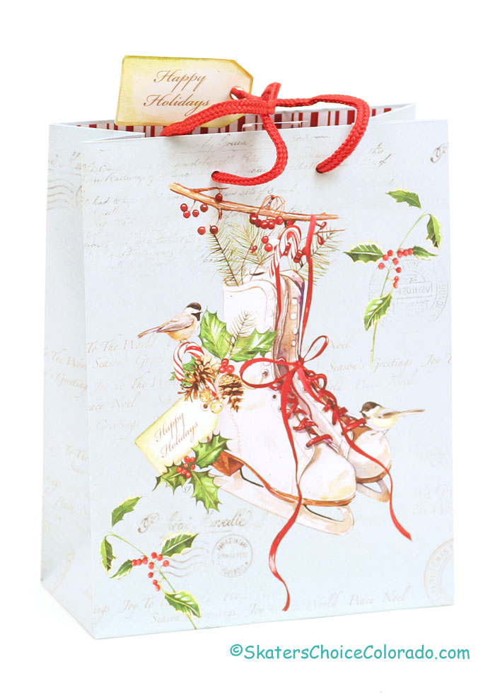* Skate Gift Bag Red Cord Handles and Happy Holidays Tag * - Click Image to Close