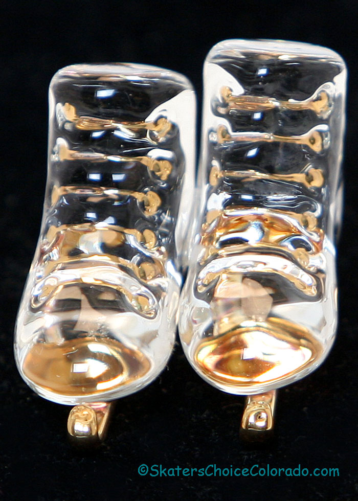 Glass Figure Skates Gold Accents A Double Axel, Glide and Spin - Click Image to Close