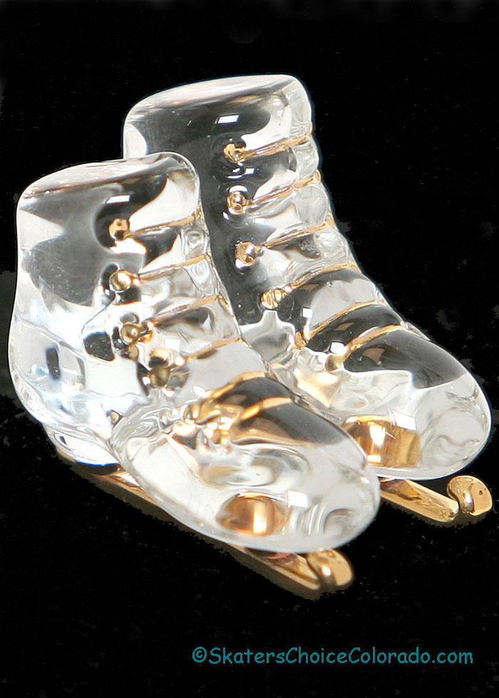 Glass Figure Skates Gold Accents A Double Axel, Glide and Spin - Click Image to Close