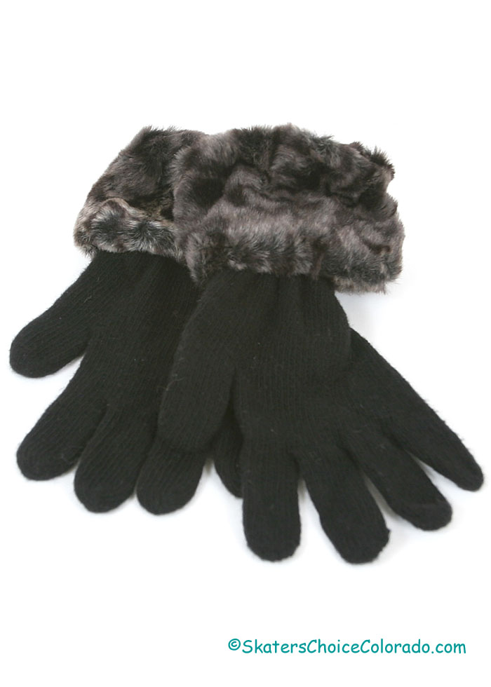 Faux-Fur Cuff Gloves Pewter Leopard For Women - Click Image to Close