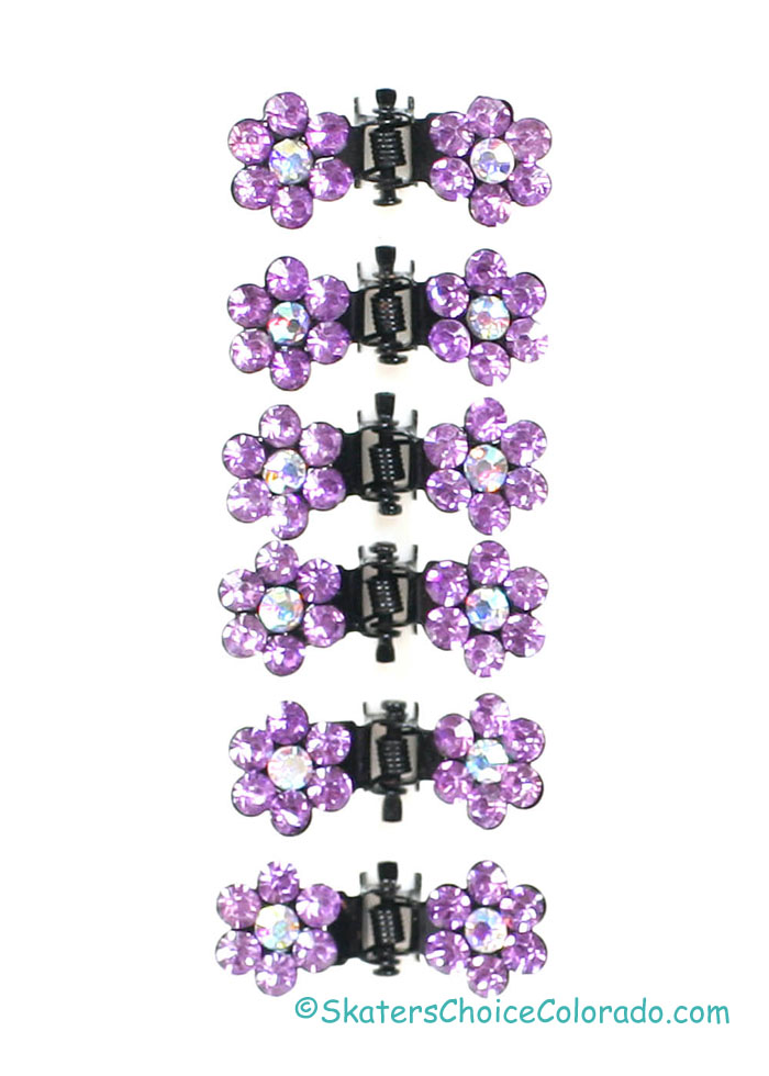 Hair Clips Rhinestone Flower Petals Lavender Matching Set of 6 - Click Image to Close
