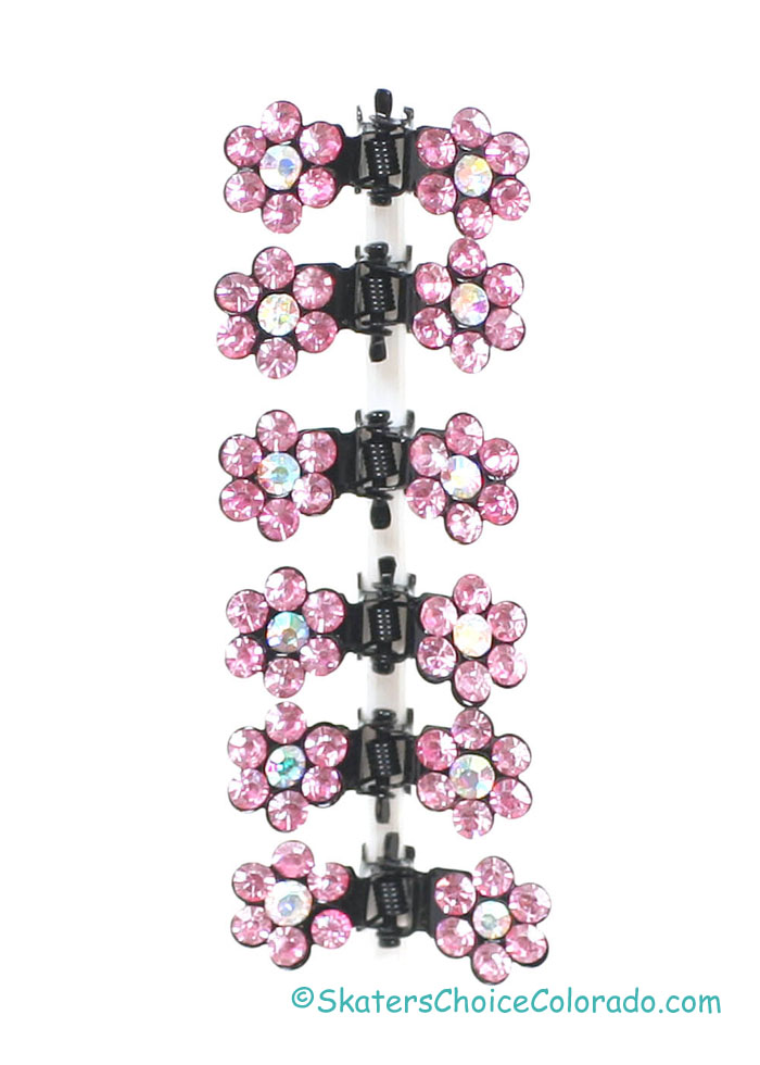 Hair Clips Rhinestone Flower Petals Pink Matching Set of 6 - Click Image to Close