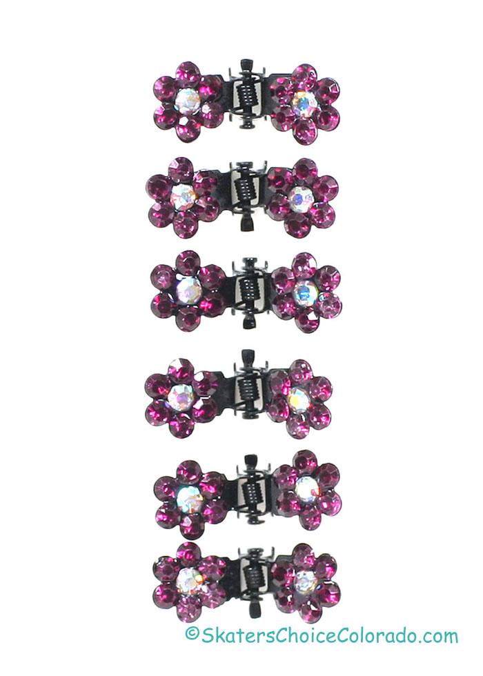 Hair Clips Rhinestone Flower Petals Purple Matching Set of 6 - Click Image to Close