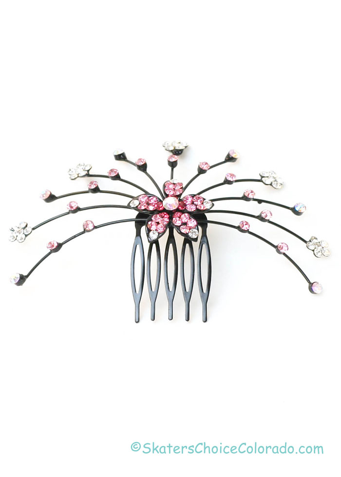 Hair Comb Rhinestones Firework Pink Flower - Click Image to Close