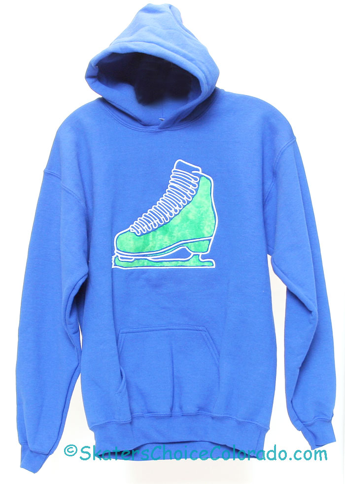 Custom Embroidered Hoodie Blue Green Print Skate Front Youth XL - Click Image to Close