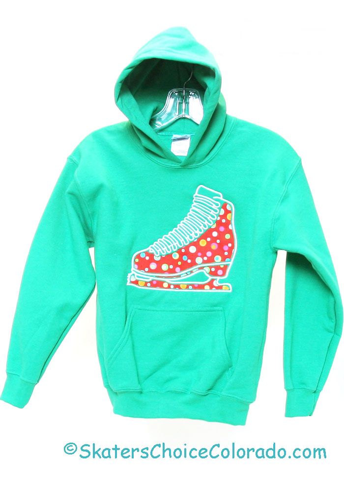 Custom Embroidered Hoodie Green Red Polka Dot Skate Youth M - Click Image to Close