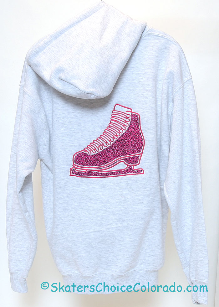 Custom Embroidered Hoodie Grey Pink Cheetah Skate Back Adult M - Click Image to Close