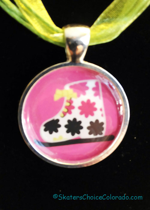 Ice Skate on Pink Background Necklace - Click Image to Close
