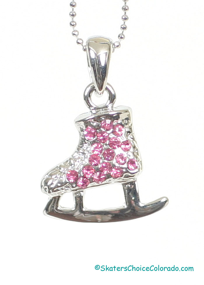 Fashion Jewelry Pink Rhinestone Ice Skate Charm Pendant - Click Image to Close