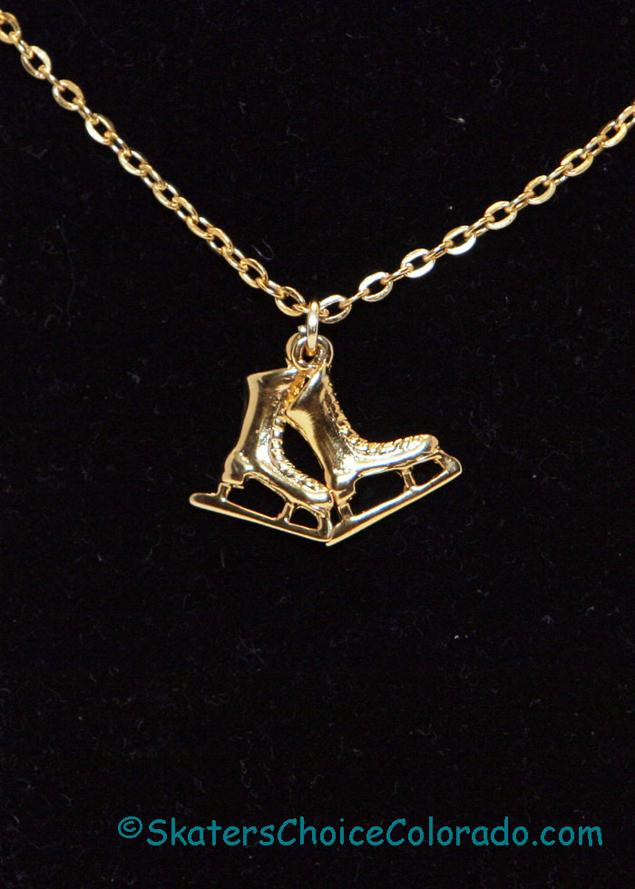 Jewelry Pair of Skates Neckace on an 18 Inch Gold Chain - Click Image to Close